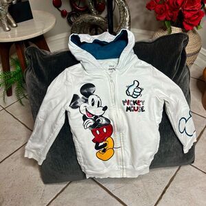 Walt Disney World Mickey Zip Up White Hooded Fleece jacket Boys Size Small 6/7